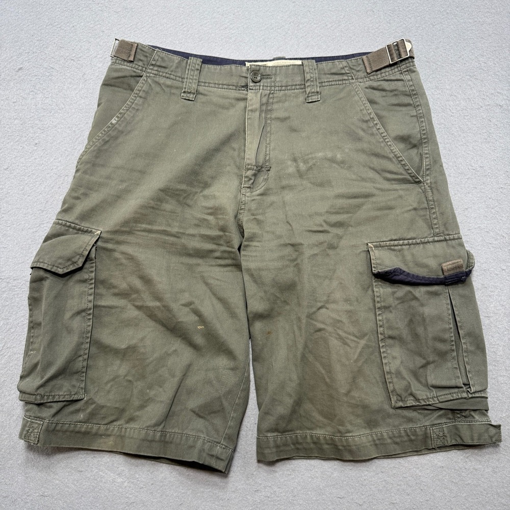 Vintage Prefab Cargo Shorts Men's 34 Olive Green Cotton Relaxed Utility Hunting
